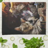 Linge De Cuisine Chats jouant au poker (Plié)