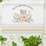 Linge De Cuisine Chats Meow Grandma Cute Kitty Floral Pastel<br><div class="desc">"Tu es la mienne du chat !" Chat d'aquarelle joyeux et mignon peint à la main se cachant parmi les fleurs dans le jardin, peint dans des couleurs chaudes pastel et assorti avec des rayures arc-en-ciel à coordonner. Ajoutez votre nom à votre grand-mère, à votre mère ou à votre ami...</div>