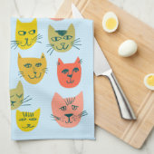 Linge De Cuisine Chats mignons colorés Chatons Bleu (Quart Plié)