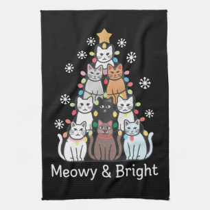 Linge De Cuisine Chats Noël Arbre Meowy Bright Cute Xmas