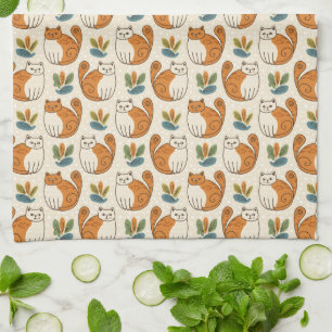 Linge De Cuisine Chats orange et blanc Style d'art naïf