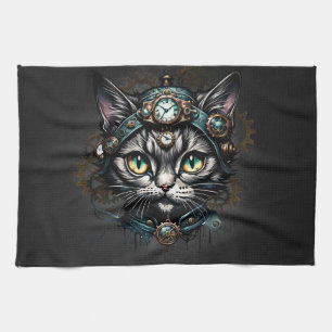Linge De Cuisine Chatte steampunk mignonne avec des horloges et des