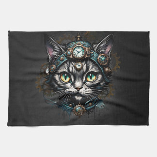 Linge De Cuisine Chatte steampunk mignonne avec des horloges et des