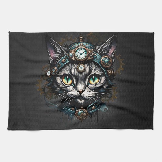 Linge De Cuisine Chatte steampunk mignonne avec des horloges et des (Horizontal)