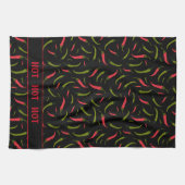 Linge De Cuisine CHAUD CHAUD Motif de poivrons CHAUDS sur noir (Horizontal)