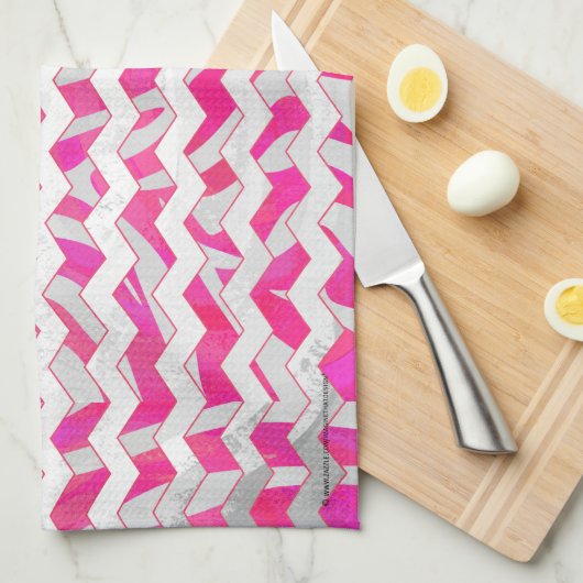 Linge De Cuisine Chaud rose et blanc Chevron Zebra (Quart Plié)