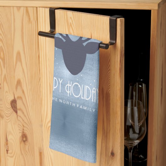 Linge De Cuisine Chauffeurs de cerfs Silhouette & Snowflakes Blue I (Pliage en tiers)