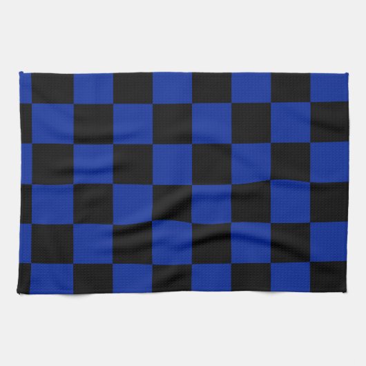 Linge De Cuisine Checkered - bleu noir et impérial (Horizontal)