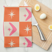 Linge De Cuisine Checkered Mid Century Boomerangs pink and orange  (Quart Plié)