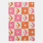 Linge De Cuisine Checkered Mid Century Boomerangs pink and orange  (Vertical)