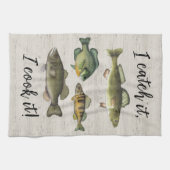 Linge De Cuisine Chef Amusant Pêcheur Pêcheur Catch Simple Faune (Horizontal)