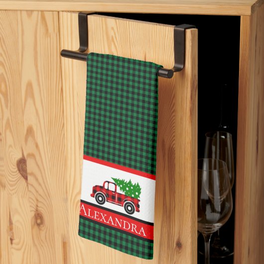 Linge De Cuisine Chef Camion Arbre Rouge Vert Vacances Plaid Cuisin (Pliage en tiers)