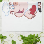 Linge De Cuisine Chef heureux de porc avec la fourchette de (Plié)