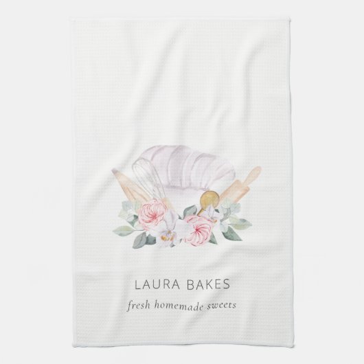 Linge De Cuisine Chef rose pâle Casquette Restauration Floral Rolle (Vertical)