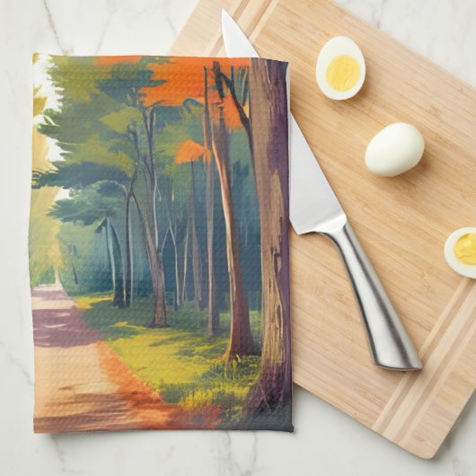 Linge De Cuisine Chemin d'automne Folithe d'automne Aquarelle Paysa (Quart Plié)
