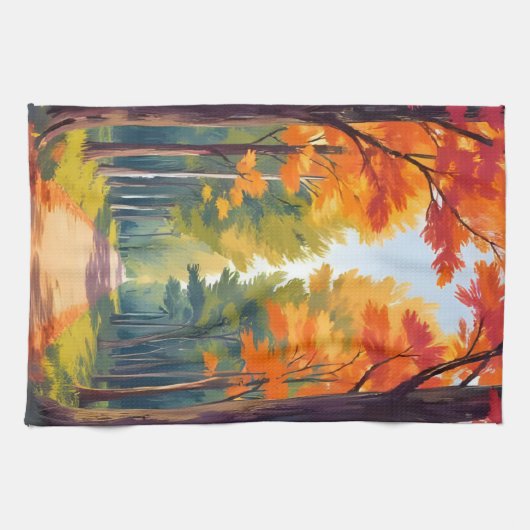 Linge De Cuisine Chemin d'automne Folithe d'automne Aquarelle Paysa (Horizontal)