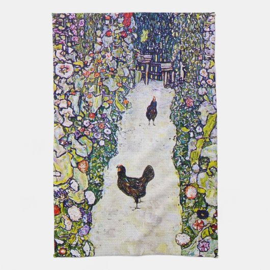 Linge De Cuisine Chemin de jardin avec poulets, Gustav Klimt (Vertical)