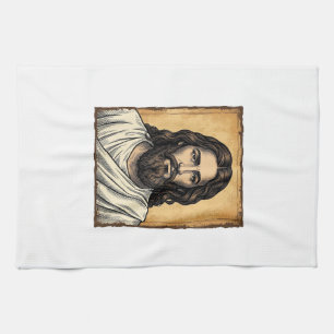 Linge De Cuisine Chemise à motif de portrait religieux gravé vintag