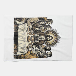 Linge De Cuisine Chemise d'art religieux gravure sainte Cène vintag