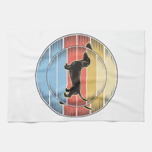 Linge De Cuisine Chemise de chien de coucher de soleil rétro de tec