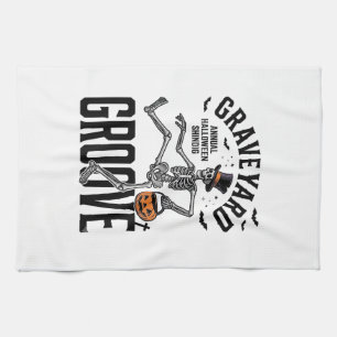 Linge De Cuisine Chemise de squelette dansant avec citrouille Vinta