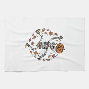 Linge De Cuisine Chemise de squelette de citrouille Gravure vintage