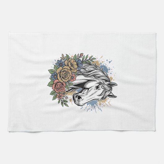Linge De Cuisine Chemise vectorielle de conception de cheval floral (Horizontal)