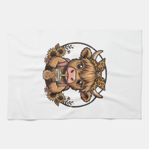 Linge De Cuisine Chemise vintage Cute Highland Cow Coffee Sunflower