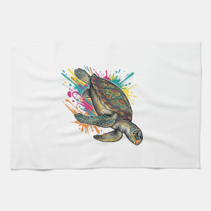 Linge De Cuisine Chemise Vintage Gravure Tortue de Mer Couleur Spla