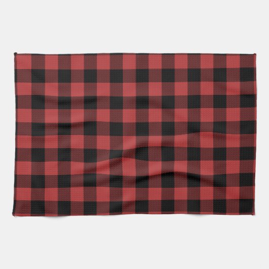 Linge De Cuisine Chèque de Buffle Noir Rouge (Horizontal)