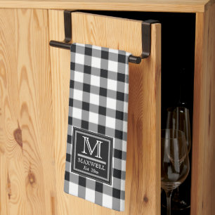 Linge De Cuisine Chèques de bisons rustiques   Nom du monogramme p