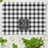 Linge De Cuisine Chèques de bisons rustiques | Nom du monogramme pl (Plié)