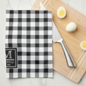 Linge De Cuisine Chèques de bisons rustiques | Nom du monogramme pl (Quart Plié)