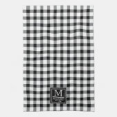 Linge De Cuisine Chèques de bisons rustiques | Nom du monogramme pl (Vertical)