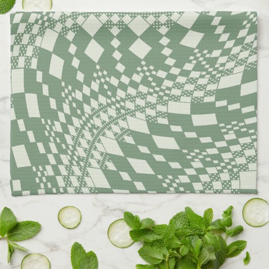 Linge De Cuisine Chèques déformées en vert (Plié)