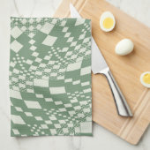 Linge De Cuisine Chèques déformées en vert (Quart Plié)