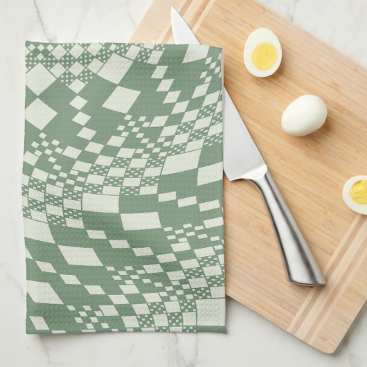 Linge De Cuisine Chèques déformées en vert (Quart Plié)