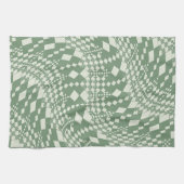 Linge De Cuisine Chèques déformées en vert (Horizontal)