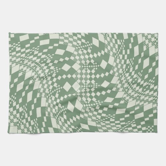 Linge De Cuisine Chèques déformées en vert (Horizontal)