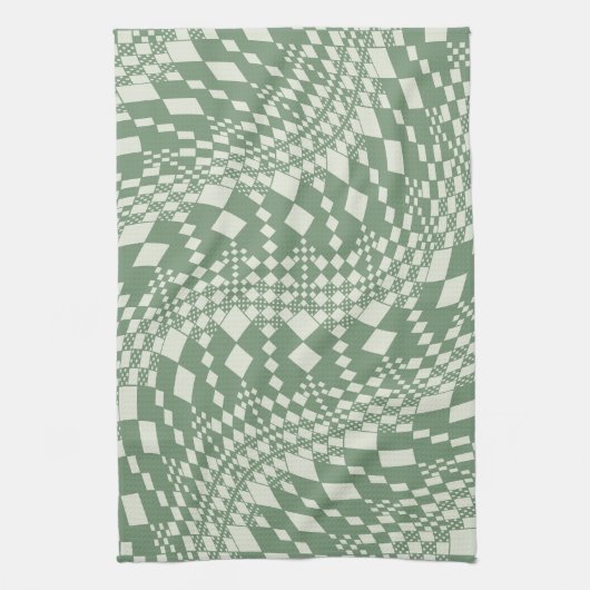 Linge De Cuisine Chèques déformées en vert (Vertical)