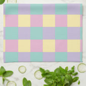 Linge De Cuisine Chèques et perles Pastel Rose, Jaune, Violet & Ver (Plié)