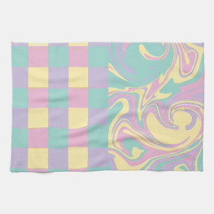 Linge De Cuisine Chèques et perles Pastel Rose, Jaune, Violet & Ver