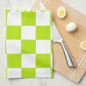 Linge De Cuisine Chèques et permules en vert et blanc de chaux (Quart Plié)