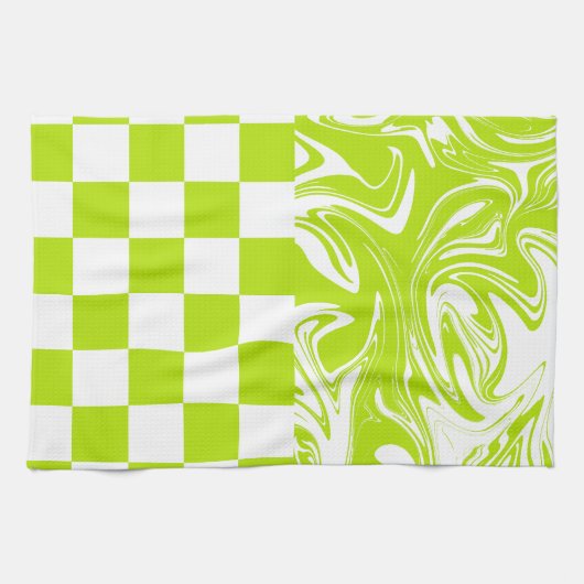 Linge De Cuisine Chèques et permules en vert et blanc de chaux (Horizontal)