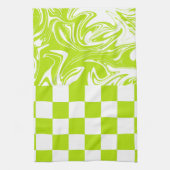Linge De Cuisine Chèques et permules en vert et blanc de chaux (Vertical)