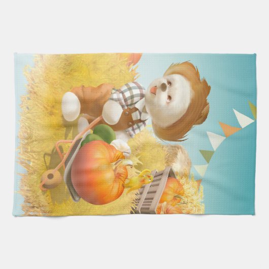 Linge De Cuisine Cher fermier chien avec Citrouille (Horizontal)