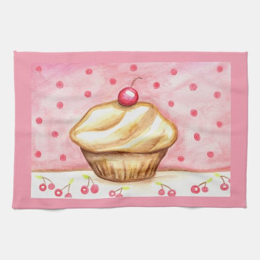 Linge De Cuisine Cherry Cupcake Kitchen Towel  (Horizontal)