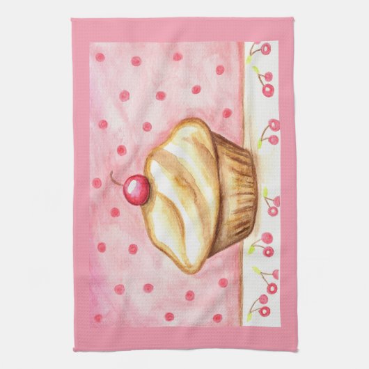 Linge De Cuisine Cherry Cupcake Kitchen Towel  (Vertical)