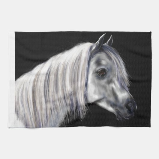 Linge De Cuisine Cheval arabe gris argenté (Horizontal)