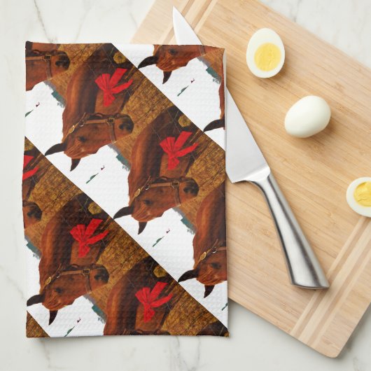 Linge De Cuisine Cheval avec Bow rouge (Quart Plié)